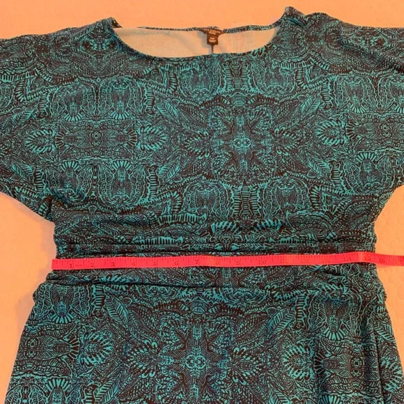 Ann Taylor Womens Ruched Waist Dress Turquoise and Navy Short Sleeves, size MP - Picture 9 of 9